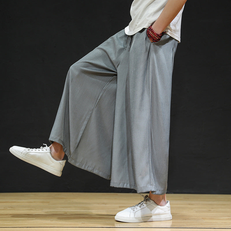 Large size ice silk wide-leg pants