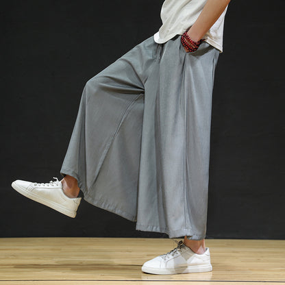Large size ice silk wide-leg pants
