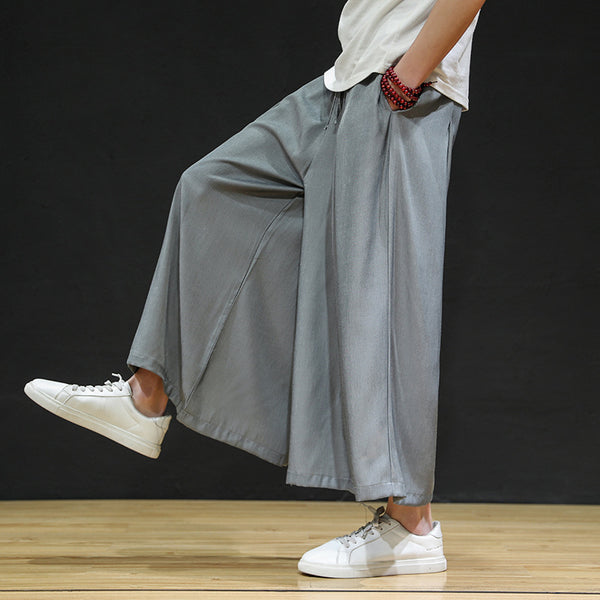 Large size ice silk wide-leg pants