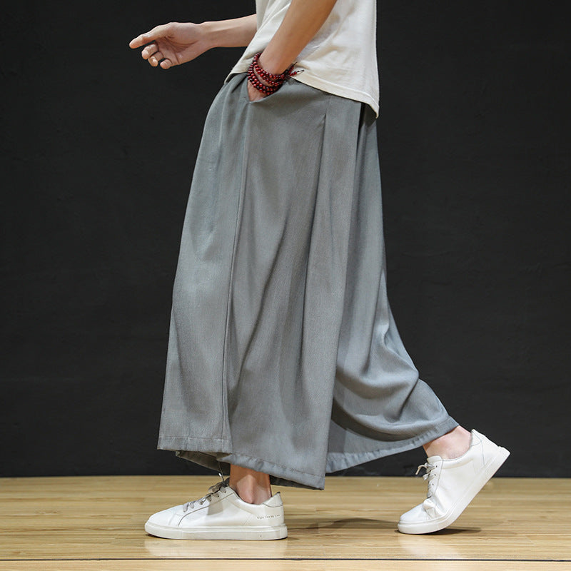 Large size ice silk wide-leg pants