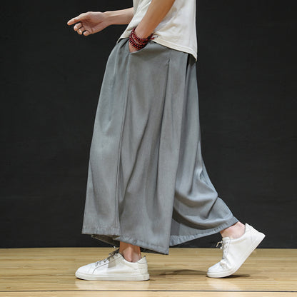 Large size ice silk wide-leg pants