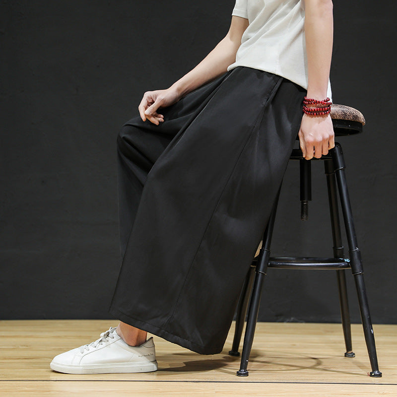 Large size ice silk wide-leg pants