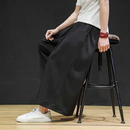 Large size ice silk wide-leg pants