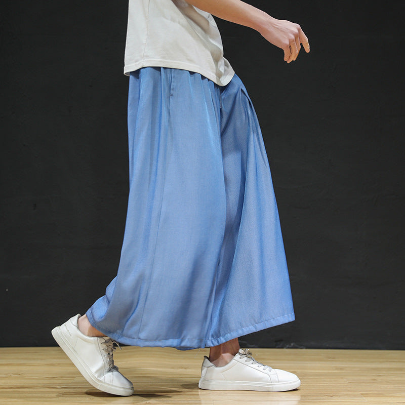 Large size ice silk wide-leg pants