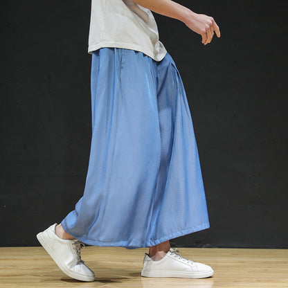 Large size ice silk wide-leg pants