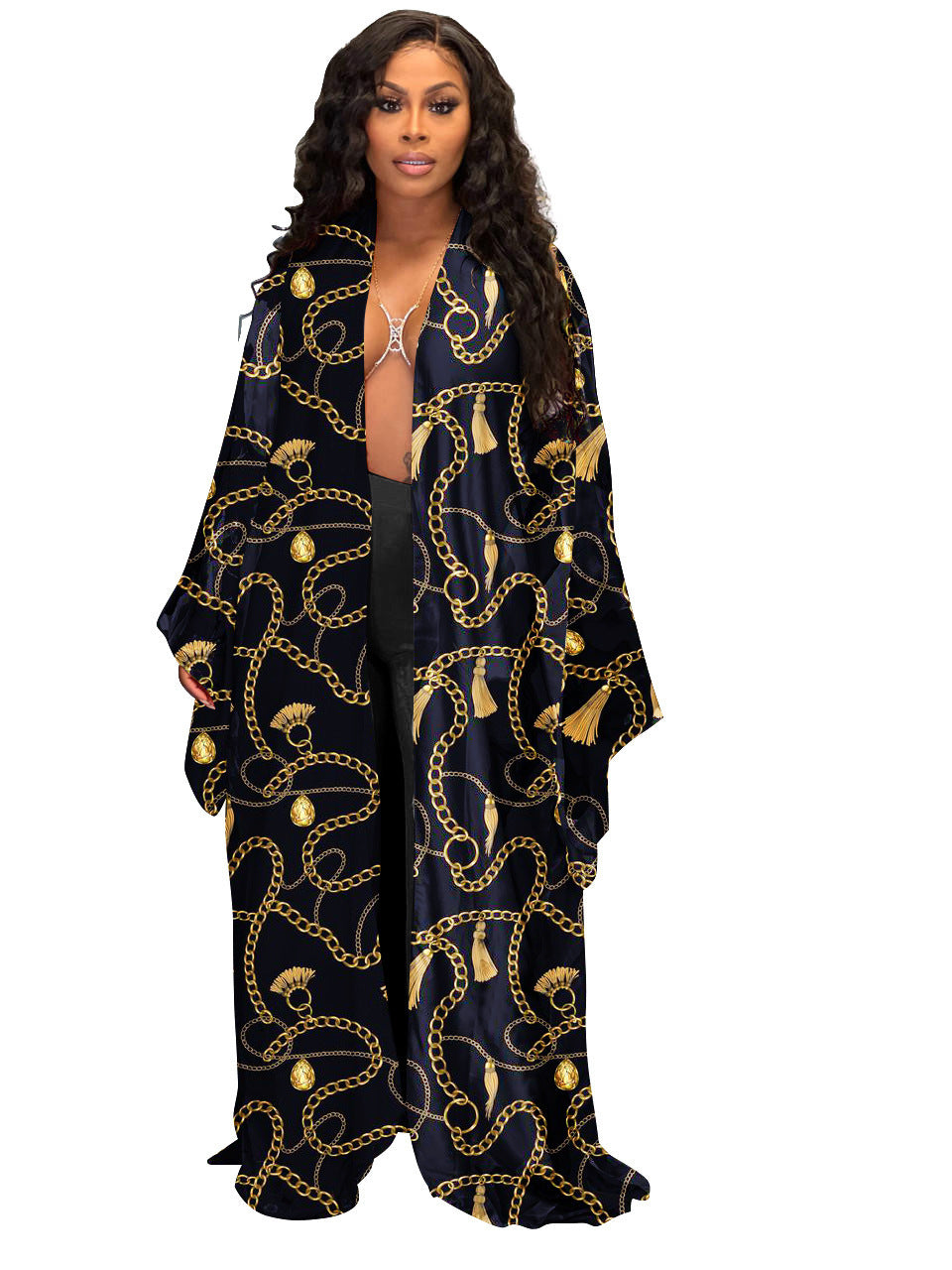 Kimono Silk-like Multi-print Coat