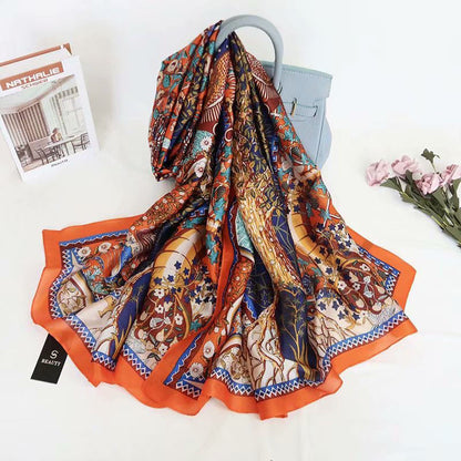 Fashion Satin Floral Imitation Silk Scarf