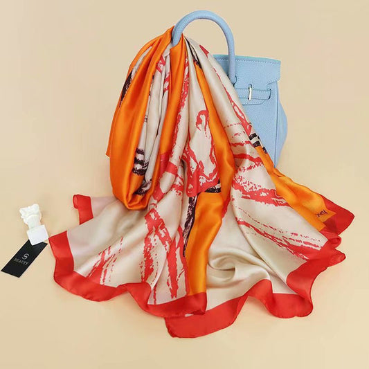 Fashion Satin Floral Imitation Silk Scarf