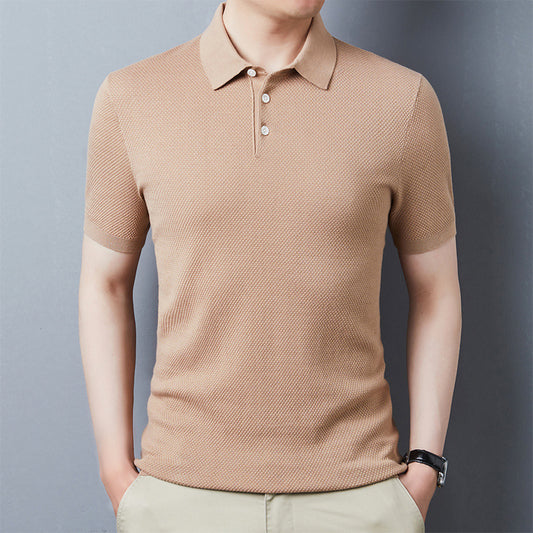 Lai Shibert Knitted Cotton, Linen And Silk Men'S Short-Sleeved T-Shirt Summer Youth Short-Sleeved Shirt Ice Silk Polo Shirt