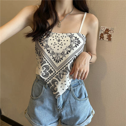 Retro Silk Scarf Irregular Knitted Sling Top