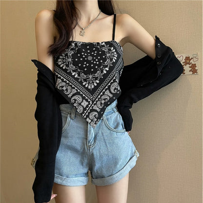 Retro Silk Scarf Irregular Knitted Sling Top
