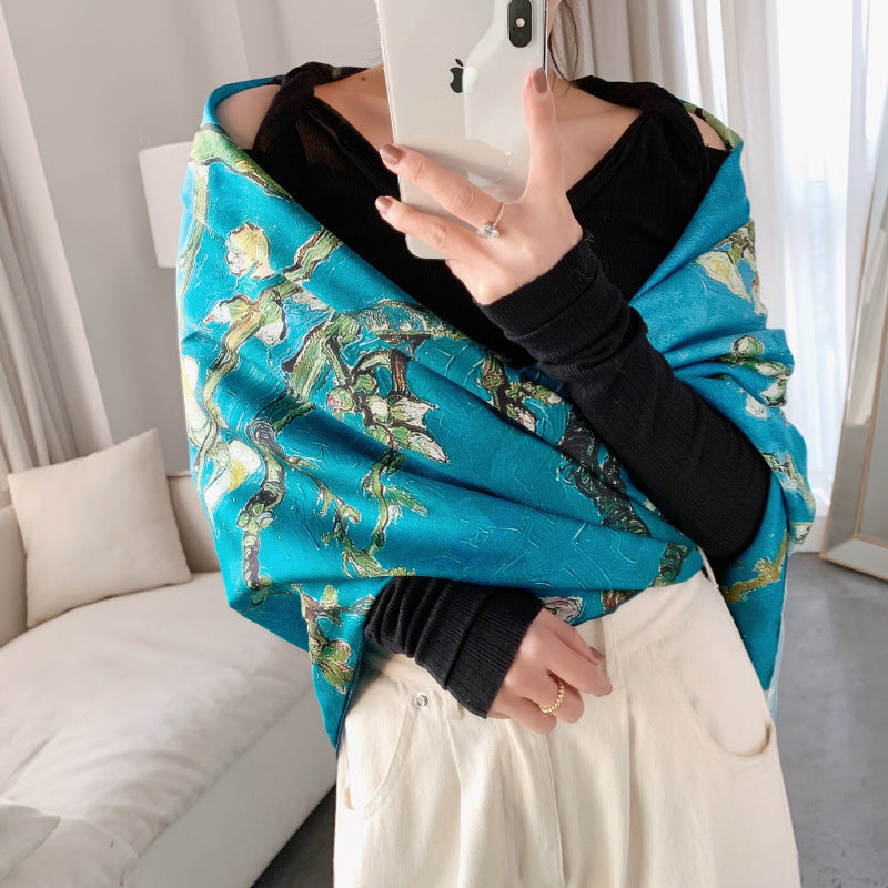 Oil Painting Imitation Silk Print Scarf