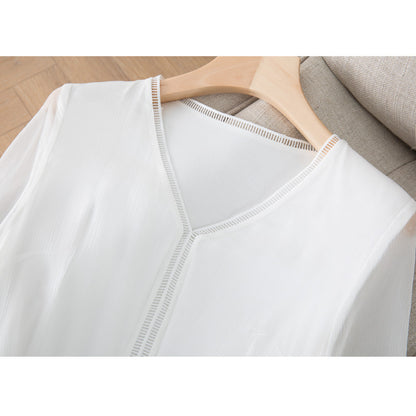 Silk V Neck Five Point Sleeve Dress