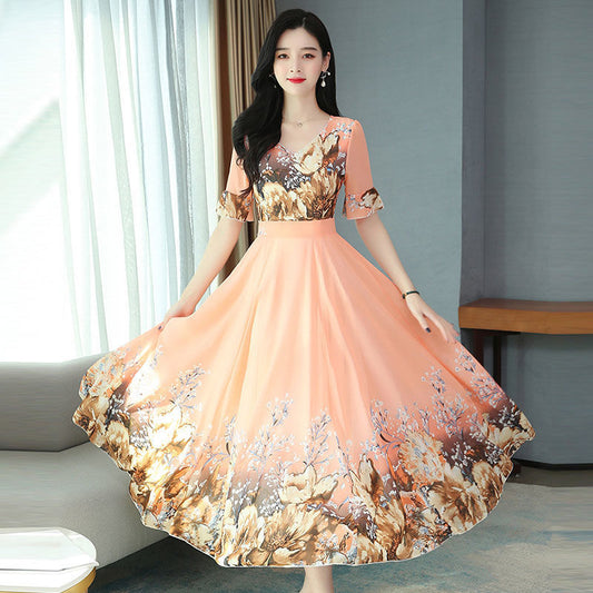 Temperament Women's Wide Lady's Western Style Ice Silk Big Skirt
