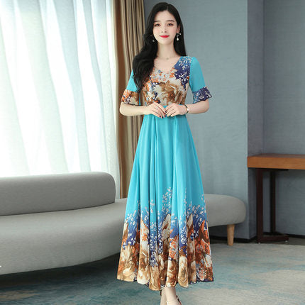 Temperament Women's Wide Lady's Western Style Ice Silk Big Skirt