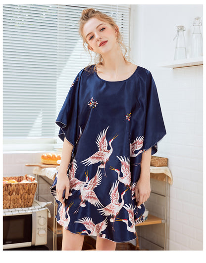 Yaoting Ice Silk Silk Pajamas Ladies Summer Bat Sleeve Nightdress Female Summer Plus Size Home Service Dp1335