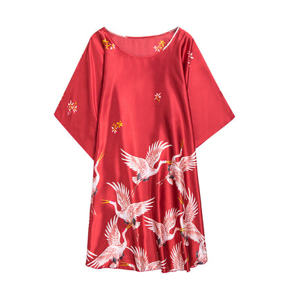 Yaoting Ice Silk Silk Pajamas Ladies Summer Bat Sleeve Nightdress Female Summer Plus Size Home Service Dp1335