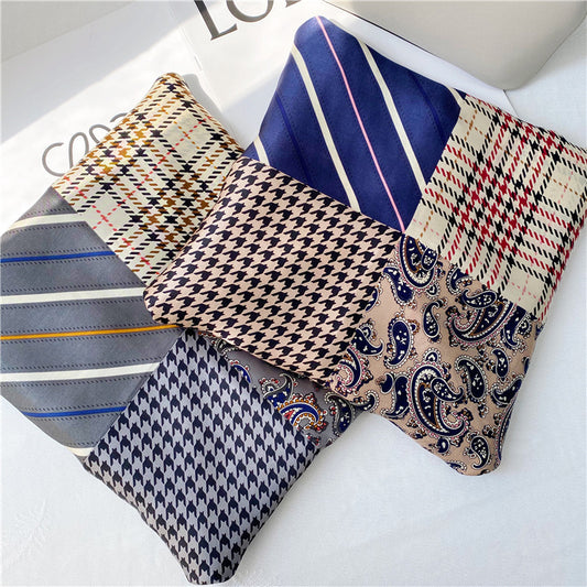Cashew Flower Fashion Four-Pattern Stitching Silk Scarf Women Spring And Summer Silk Silk Scarf Satin Large Square Scarf Shawl