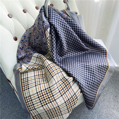 Cashew Flower Fashion Four-Pattern Stitching Silk Scarf Women Spring And Summer Silk Silk Scarf Satin Large Square Scarf Shawl