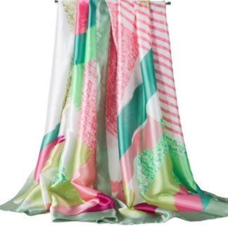 Printed Lady'S Scarf With Silk Satin Line And Colour Block