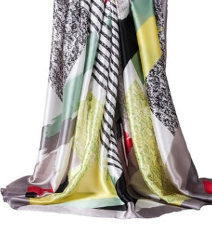 Printed Lady'S Scarf With Silk Satin Line And Colour Block