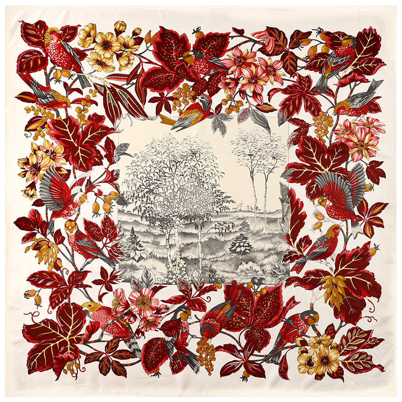 Women'S Scarves Jungle Flower And Bird Print  Twill Silk Simulation Square Scarf Shawl Scarf