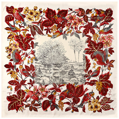 Women'S Scarves Jungle Flower And Bird Print  Twill Silk Simulation Square Scarf Shawl Scarf