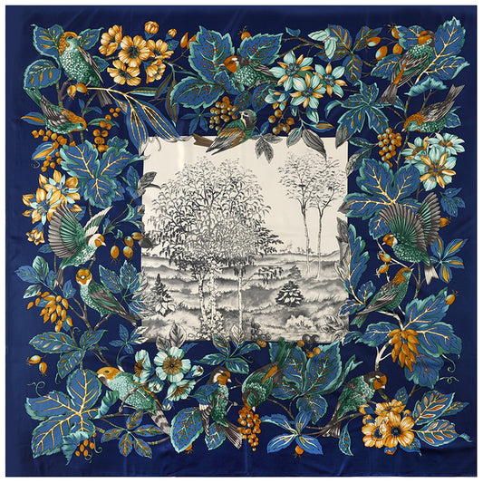 Women'S Scarves Jungle Flower And Bird Print  Twill Silk Simulation Square Scarf Shawl Scarf