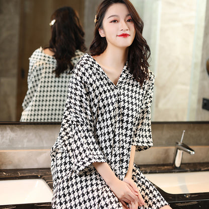 Summer New Ice Silk Nightdress  Silk Shirt Skirt Pajamas Home Service