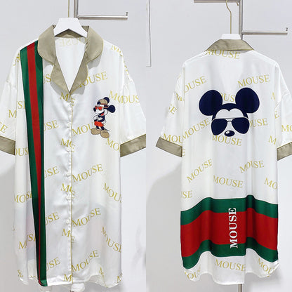 Summer New Ice Silk Nightdress  Silk Shirt Skirt Pajamas Home Service