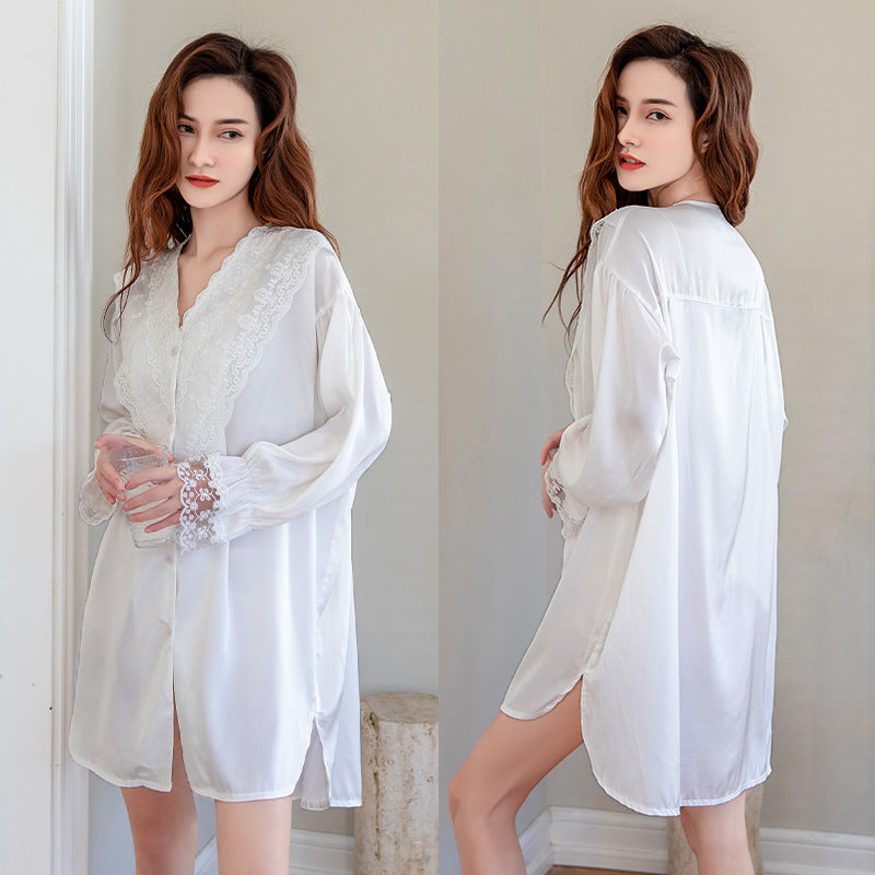 Summer New Ice Silk Nightdress  Silk Shirt Skirt Pajamas Home Service