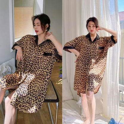 Summer New Ice Silk Nightdress  Silk Shirt Skirt Pajamas Home Service