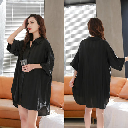 Summer New Ice Silk Nightdress  Silk Shirt Skirt Pajamas Home Service