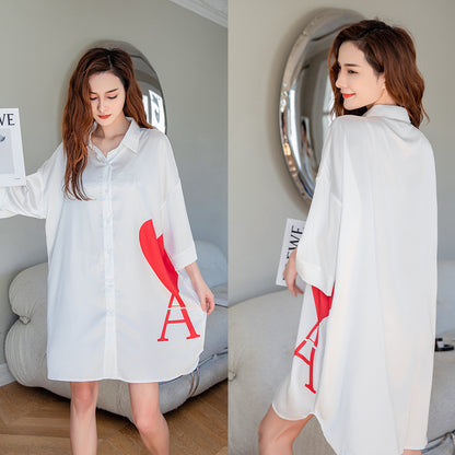 Summer New Ice Silk Nightdress  Silk Shirt Skirt Pajamas Home Service