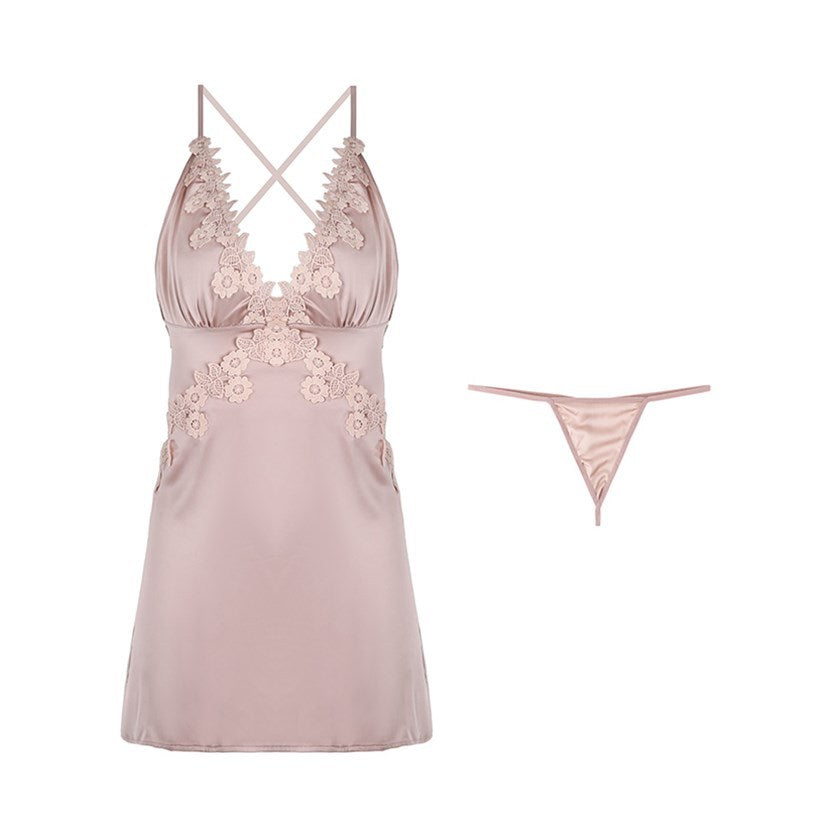 Fun Underwear Sexy Light Luxury Flower Dance Silk Like Robe