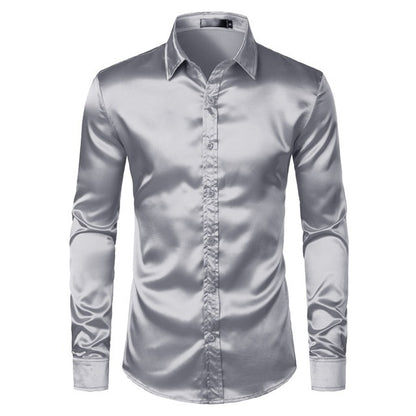 Korean Style Silk Shiny Casual Shirt