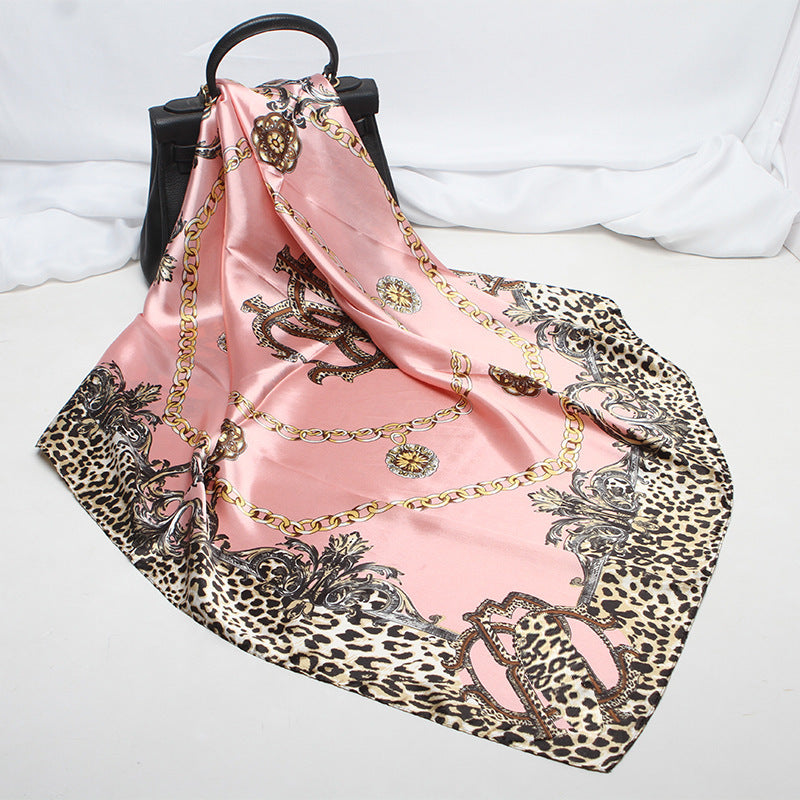 Imitation Silk Satin Silk Scarf Female Russian Leopard Print