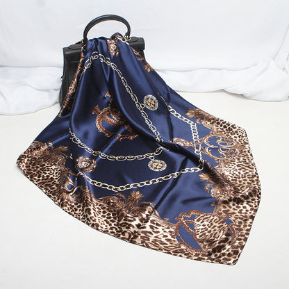 Imitation Silk Satin Silk Scarf Female Russian Leopard Print