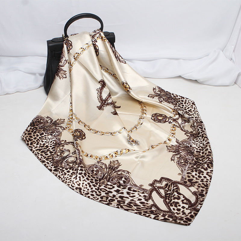 Imitation Silk Satin Silk Scarf Female Russian Leopard Print