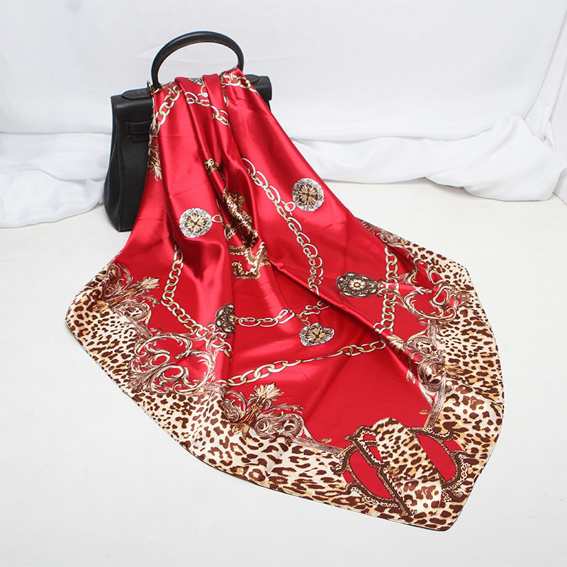 Imitation Silk Satin Silk Scarf Female Russian Leopard Print