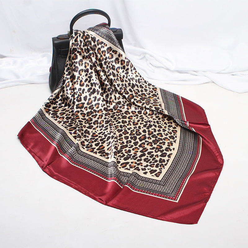 Imitation Silk Satin Silk Scarf Female Russian Leopard Print
