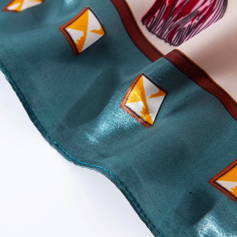 Faux Silk Satin Key Print Square Scarf