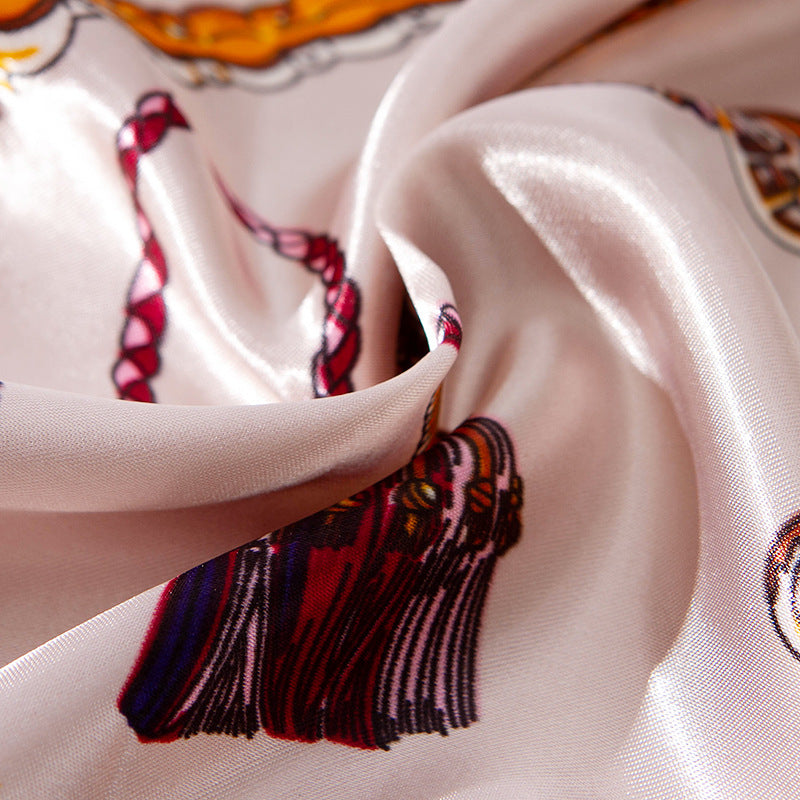 Faux Silk Satin Key Print Square Scarf