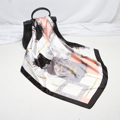 Imitation Silk Scarf Female Vine Flower Blue Print