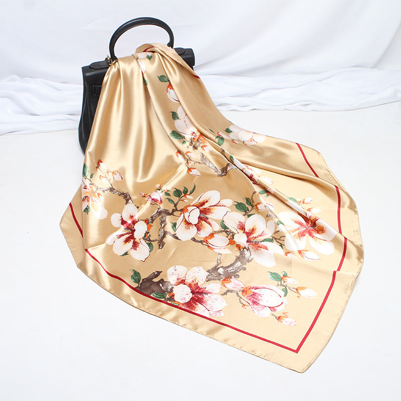 Imitation Silk Scarf Female Vine Flower Blue Print