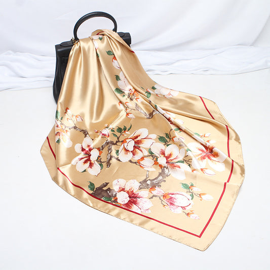 Imitation Silk Scarf Female Vine Flower Blue Print