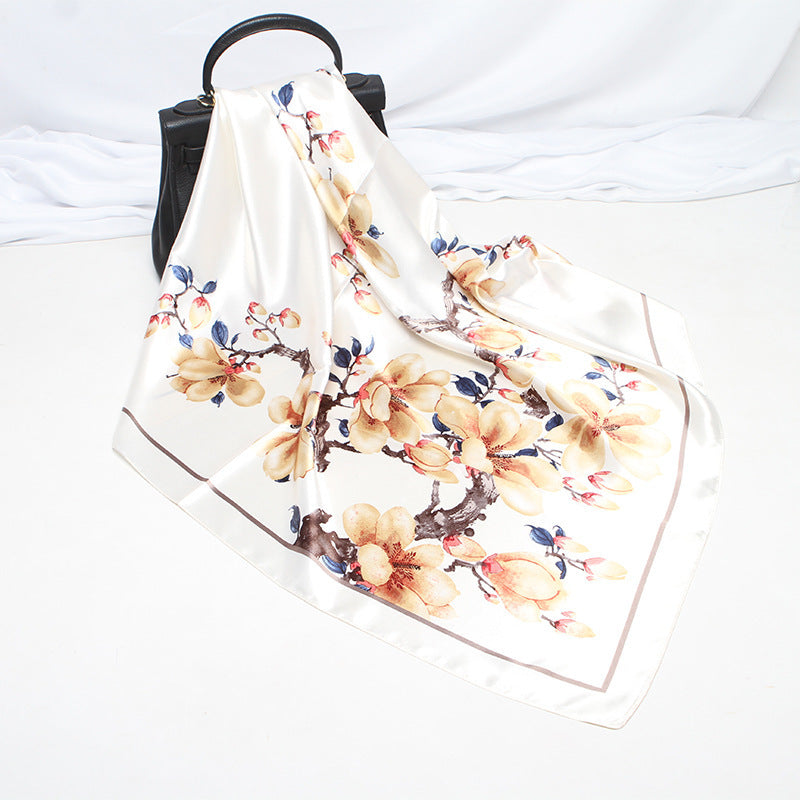 Imitation Silk Scarf Female Vine Flower Blue Print