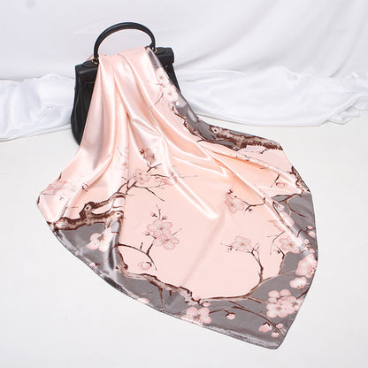 Imitation Silk Scarf Female Vine Flower Blue Print