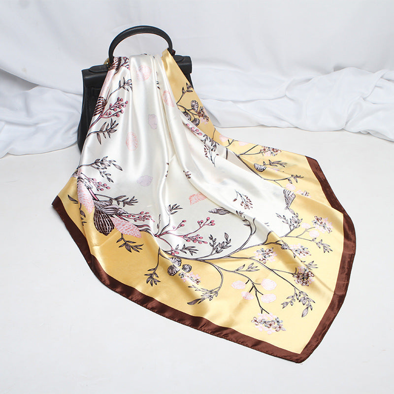 Imitation Silk Scarf Female Vine Flower Blue Print