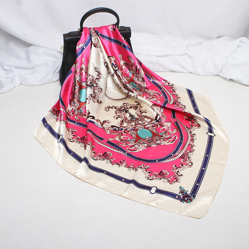 Imitation Silk Scarf Female Vine Flower Blue Print